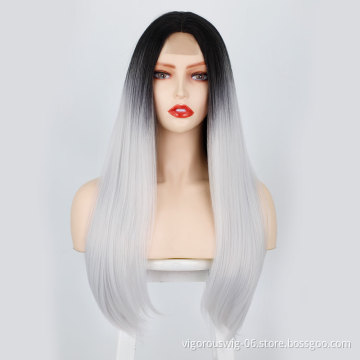 2 Tone Color Ombre Wigs Lace Front for Women Synthetic Long Straight Middle Part Heat Resistant Fiber Hair Natural Looking Wig